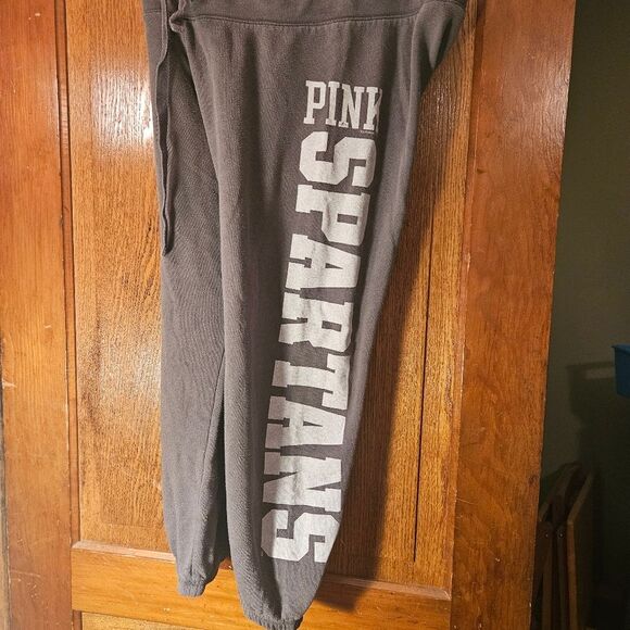 Victorias Secret Pink Line Gray Green MSU Spartan Jogger Sweatpants Women’s SZ M - Picture 4 of 7